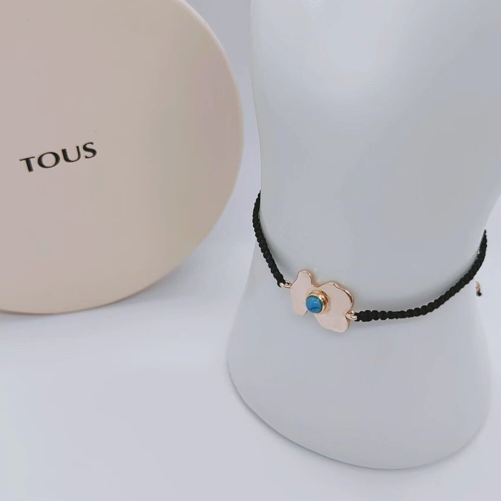 TOUS Bracelet Rose Vermeil Silver Super Power Bracelet with Cord and Turquoise - Picture 1 of 10
